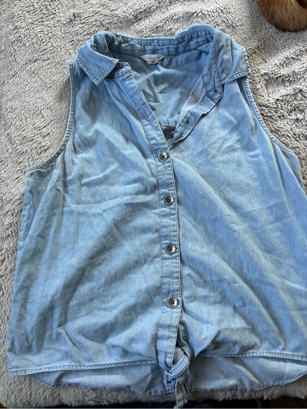 Aeropostale Light Blue Sleeveless Chambray Button Top